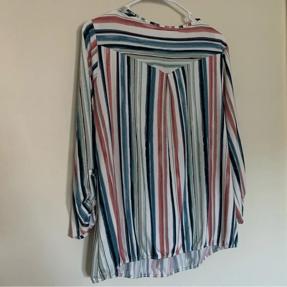 Women’s Large PERSEPTION CONCEPT Multi-Stripe Quarter Zip Blouse Top - Picture 3 of 6